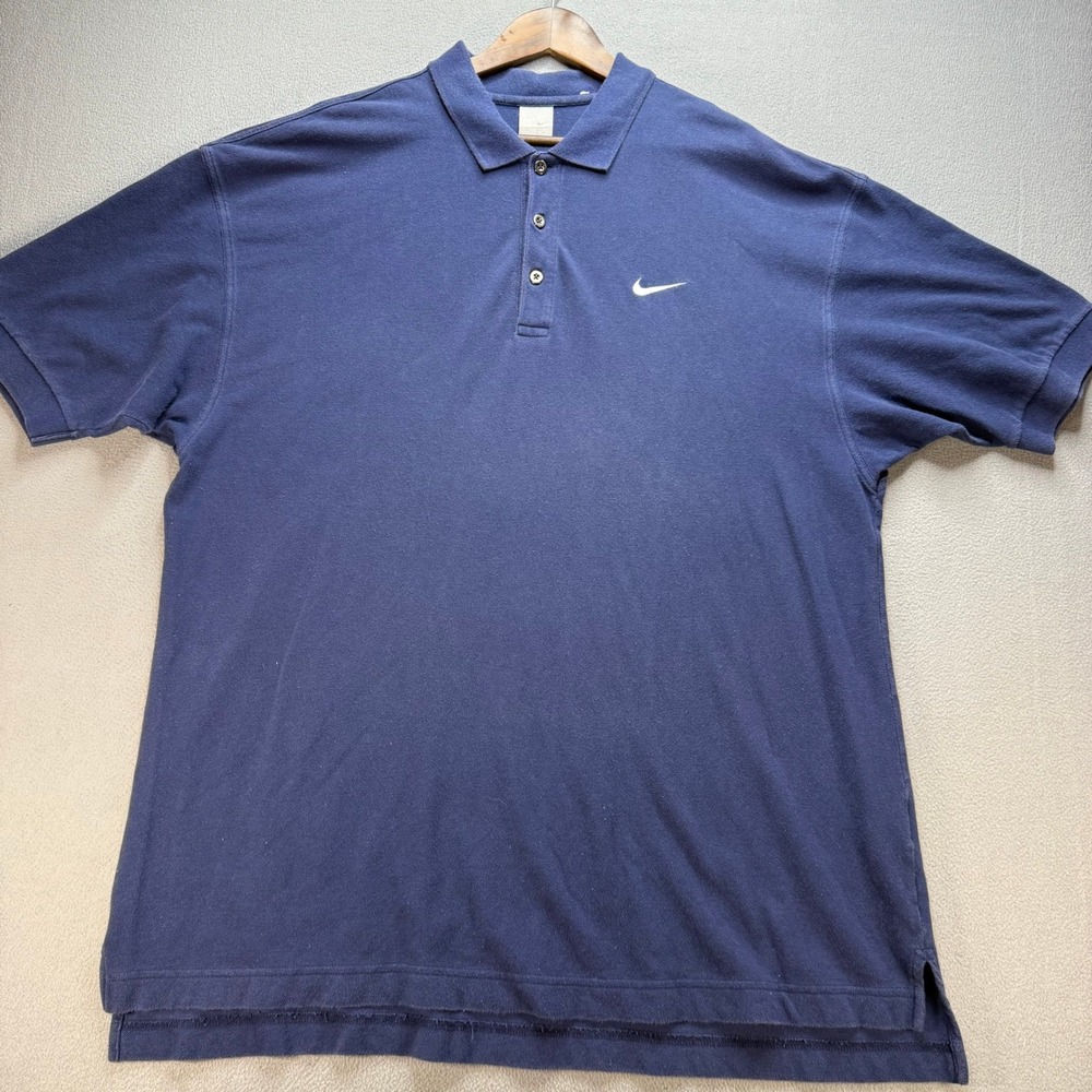 Nike Polo Shirt Golf Swoosh Regular Fit XL Blue Cotton Pique Short Sleeve Y2K - Picture 2 of 10